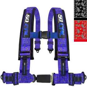 Utv-6077-rzr1 50 Caliber Racing 2 4 Point Harness Belt Custom Print Blue Bandana Rzr Turbo Pro Xp