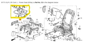 81711-sjp-l30 Honda New Oem 100% Cord L. Power Seat 8way 12-14 Ridgeline