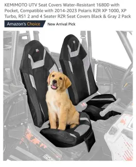 B0109-03305-gy Kemimoto 1680d Utv Seat Covers With Pocket 2014-2023 Polaris Rzr Xp 1000 Turbo