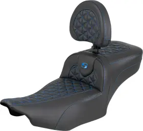 823-07-211b1 Saddlemen Roadsofa Extended Reach Seat - With Backrest Blue Stitch Flh/flt