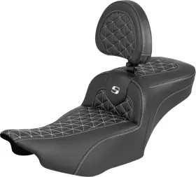 Saddlemen 823-07-211b6 Roadsofa Extended Reach Seat - With Backrest White Stitch Flh/flt