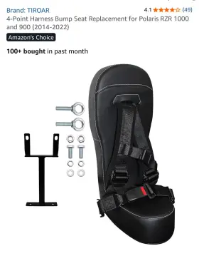 Tiroar 761587331535 4-point Harness Bump Seat Replacement For Polaris Rzr 1000 And 900 2014-2022