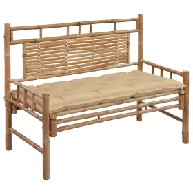 3063894 Vidaxl Garden Bench Beige Natural Bamboo 100% Polyester Cushion