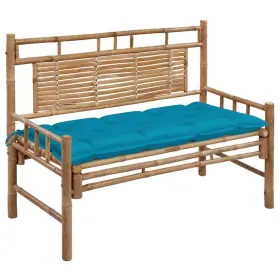 3063895 Vidaxl Garden Bench Light Blue Cushion Natural Bamboo 47.2 In