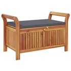 Vidaxl Garden Storage Bench, Solid Acacia Wood, Gray Cushion Included, Classic New. Price: $266.99.