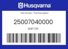 Husqvarna Genuine Seat Cpl - 25007040000 New. Price: $126.22.